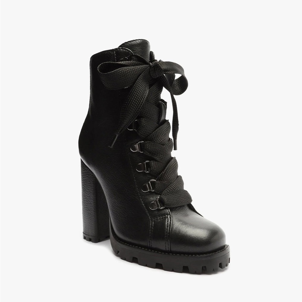 Schutz women's zhara black leather chunky combat bootie - Picture 2 of 10